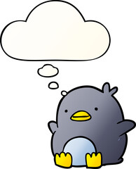 cute cartoon penguin and thought bubble in smooth gradient style