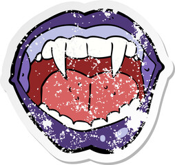 retro distressed sticker of a cartoon vampire mouth