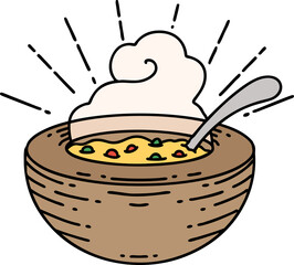 traditional tattoo style bowl of soup