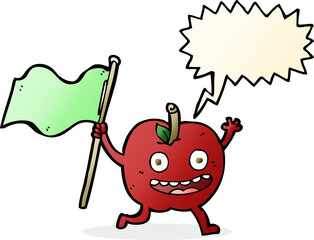 cartoon apple with flag with speech bubble