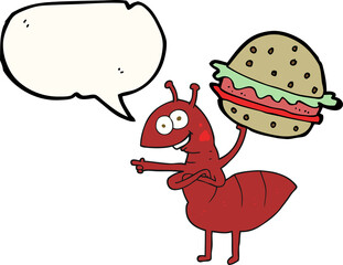 speech bubble cartoon ant carrying food