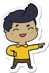 sticker of a cartoon man laughing and pointing