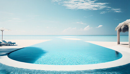 luxury pool in blue with sky, generative ai - 580727814