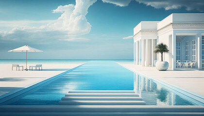 luxury pool in blue with sky, generative ai