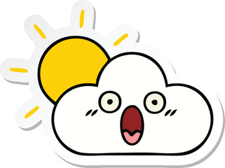 sticker of a cute cartoon sunshine and cloud