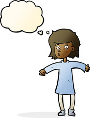 cartoon nervous woman with thought bubble