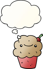 cartoon cupcake and thought bubble in smooth gradient style