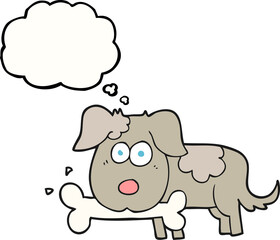 thought bubble cartoon dog with bone
