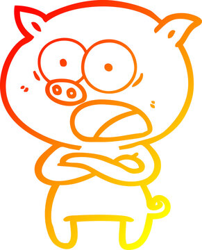 recommend clip art: warm gradient line drawing cartoon pig shouting