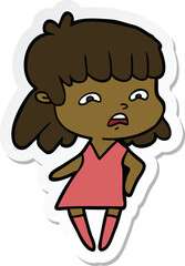 sticker of a cartoon worried woman