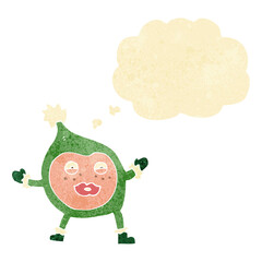 cartoon funny christmas creature with thought bubble