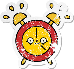 distressed sticker of a cute cartoon alarm clock