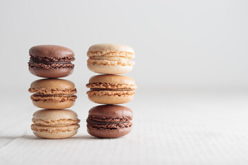 Colorful pastel eco handmade natural macaroons on white background. Gift for 8 March, International Women's Day, Valentine Day