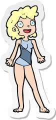 sticker of a cartoon woman in swimming costume