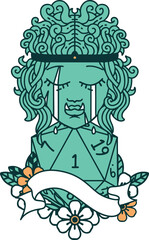 crying orc barbarian character face with natural one roll illustration