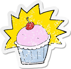 retro distressed sticker of a cartoon cupcake