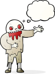 cartoon spooky zombie with thought bubble