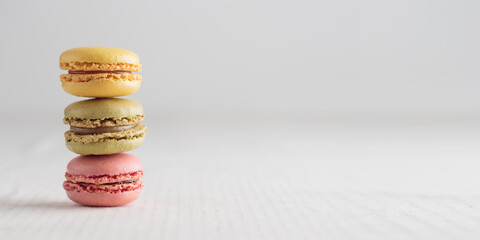 Colorful pastel eco handmade natural macaroons on white background. Gift for 8 March, International Women's Day, Valentine Day