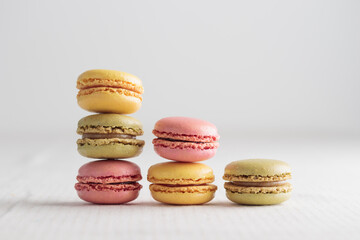 Colorful pastel eco handmade natural macaroons on white background. Gift for 8 March, International Women's Day, Valentine Day