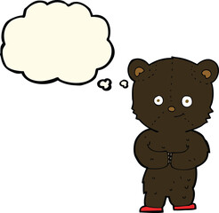 cartoon teddy black bear cub with thought bubble
