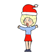 cartoon woman wearing xmas hat