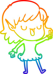 rainbow gradient line drawing cartoon elf girl