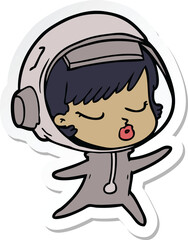 sticker of a cartoon pretty astronaut girl
