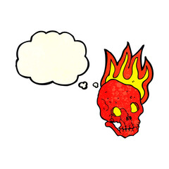 cartoon flaming skull with thought bubble