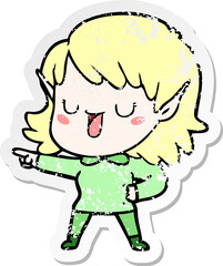 distressed sticker of a cartoon elf girl