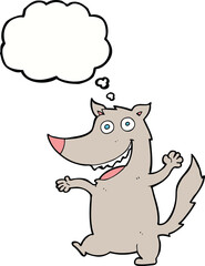 Obraz na płótnie Canvas cartoon happy wolf with thought bubble