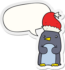 cute christmas penguin and speech bubble sticker