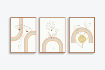 set of 3 modern boho natural  wall art print collection