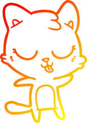 warm gradient line drawing cute cartoon cat