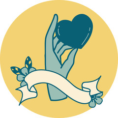 icon with banner of a hand holding a heart