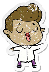 distressed sticker of a happy cartoon man