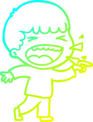 cold gradient line drawing cartoon laughing man