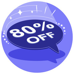 Sale tag 80% eighty percent off in 3D, vector illustration, balloon shape, art.