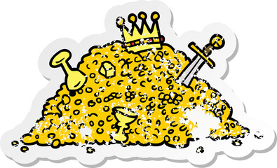 distressed sticker of a cartoon pile of treasure