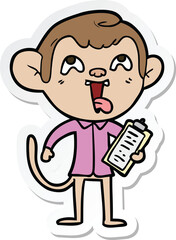 sticker of a crazy cartoon monkey with clipboard