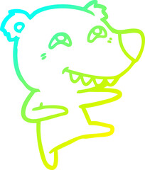 cold gradient line drawing cartoon bear showing teeth while dancing