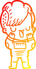 warm gradient line drawing cute cartoon girl with hipster haircut