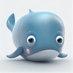 Adorable cartoon baby Blue whale character isolated on white background. Generative AI