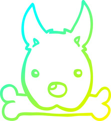cold gradient line drawing cartoon dog with bone