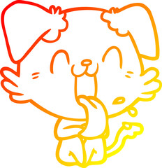 warm gradient line drawing cartoon panting dog