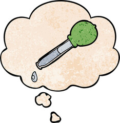 cartoon pipette and thought bubble in grunge texture pattern style