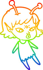 rainbow gradient line drawing pretty cartoon alien girl