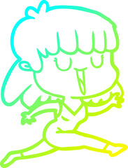 cold gradient line drawing cartoon woman