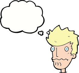 cartoon nervous man with thought bubble