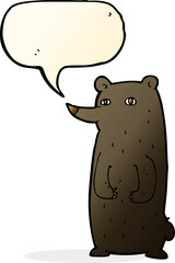 funny cartoon black bear with speech bubble