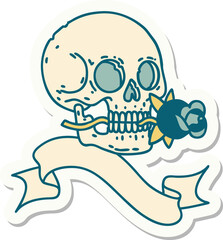 tattoo sticker with banner of a skull and rose